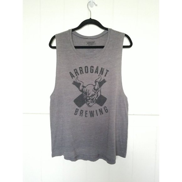 ARROGANT BREWING SLEEVELESS 2-SIDED GRAPHIC LOGO SHIRT Mens XXL Gray - Picture 1 of 8